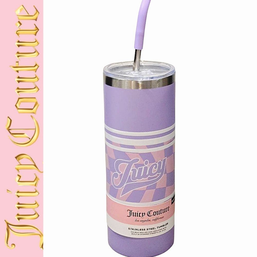 Juicy‎ Couture Home Checkered Signature Logo 24oz Tumbler w/Straw & Lid